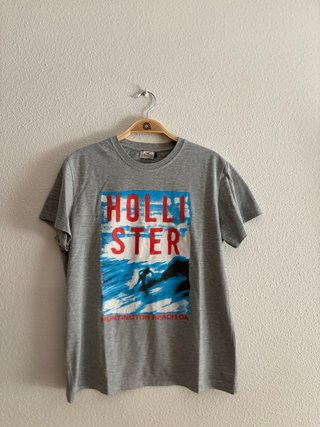 Camiseta Hollister Gris Estampado Playa