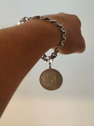 🇪🇸 Pulsera Plata Ley con moneda 5 Pesetas 1876