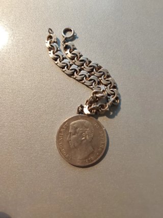 🇪🇸 Pulsera Plata Ley con moneda 5 Pesetas 1876