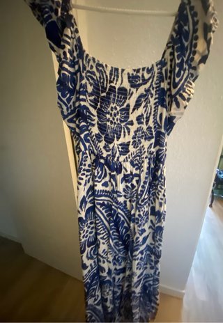 Vestido Sfera Largo Talla M Azul y Blanco