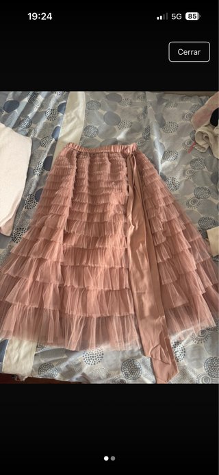 Falda larga volantes rosa