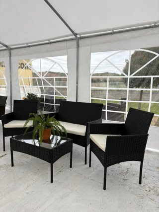 Conjunto Rattan 2 Sillas 1 Sofá Mesa Cristal