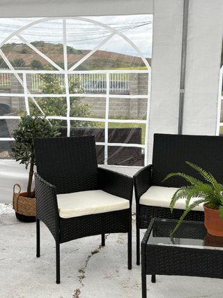 Conjunto Rattan 2 Sillas 1 Sofá Mesa Cristal