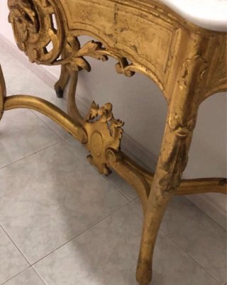 Consola Isabelina Madera y Mármol Oro