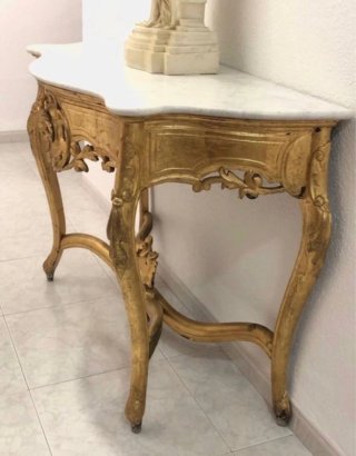 Consola Isabelina Madera y Mármol Oro