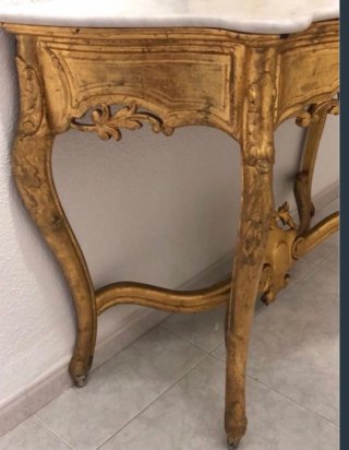 Consola Isabelina Madera y Mármol Oro