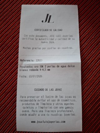 Pendientes Oro 18kilates Perla Bebé