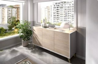 Conjunto Salón Blanco y Roble-Cómo Nuevo