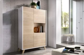 Conjunto Salón Blanco y Roble-Cómo Nuevo