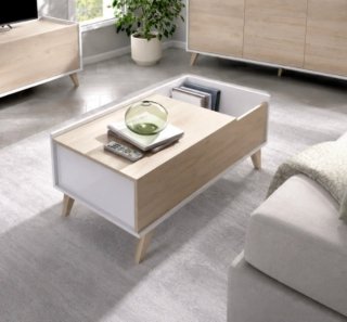 Conjunto Salón Blanco y Roble-Cómo Nuevo