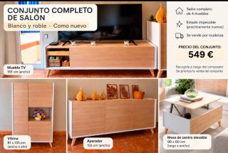 Conjunto Salón Blanco y Roble-Cómo Nuevo