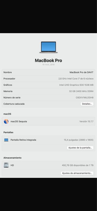 MacBook Pro 15” 2018 i7 / 32 GB RAM / 1 TB SSD