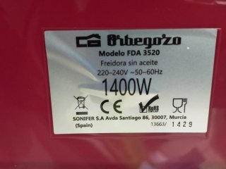 Freidora de Aire Obergozo 1400W