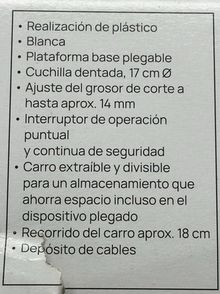 Cortadora embutido eléctrica. Marca ritter. Nueva