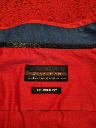Camisa Zara Man Roja Talla 44 Tailored Fit