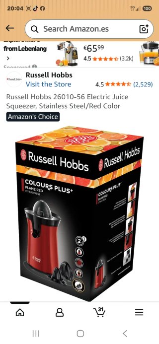 Exprimidor Eléctrico Russell Hobbs Rojo