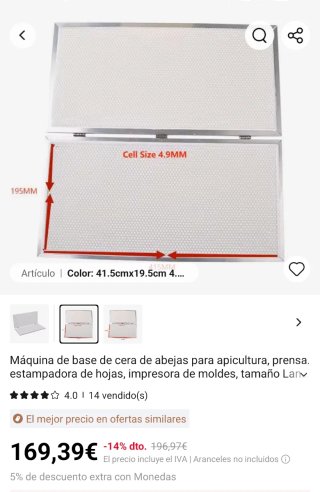 Molde Prensa Cera Abeja