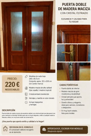 Puerta Doble Madera Maciza Cristal Estriado