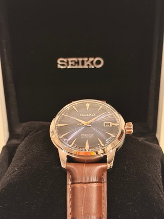 Seiko Presage Azul Correa Marrón