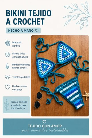 Bikini Crochet Azul Hecho a Mano