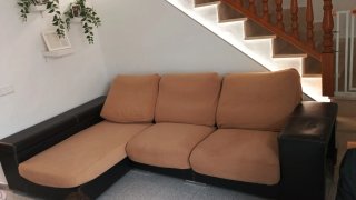Sofá Chaiselongue 3 Plazas Negro/Marrón