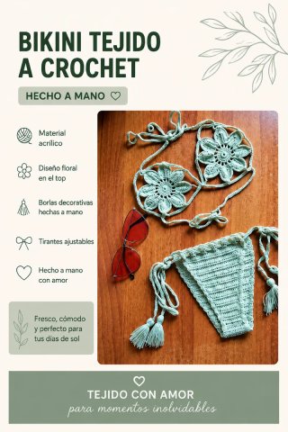Bikini Crochet Verde Hecho a Mano