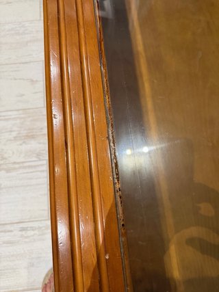 Mesa baja madera cristal cajón y balda