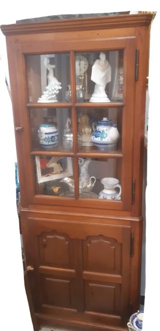 25€ transporte) Vitrina Rinconera Madera y Cristal