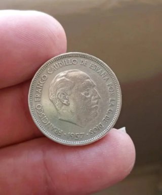 Moneda 25 pesetas 1957 Franco con error