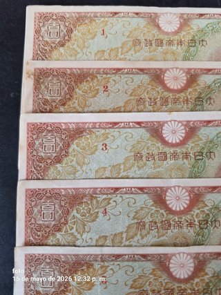 Correlativos 5 Billetes Japoneses 100 Yenes japon.