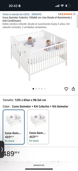 Cuna Colecho Gemelar 120x60 cm