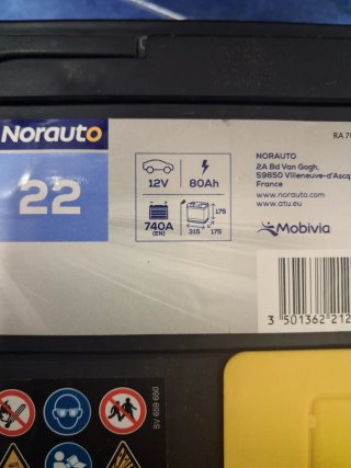 Batería Coche Norauto BV22 80Ah 740A