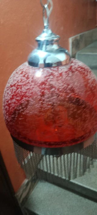 Lámpara colgante cúpula roja cristal