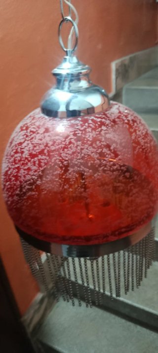 Lámpara colgante cúpula roja cristal
