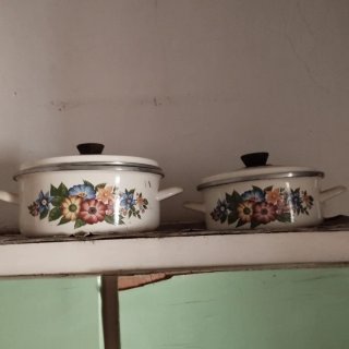 Cacerola esmaltada vintage flores