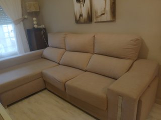 Sofá chaiselongue beige tela