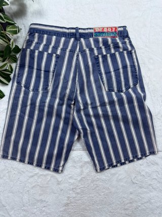Vintage Blue White Striped Bermuda Shorts Casual