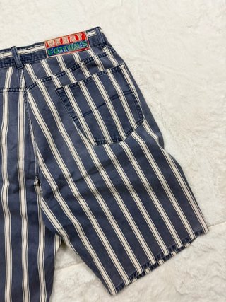 Vintage Blue White Striped Bermuda Shorts Casual