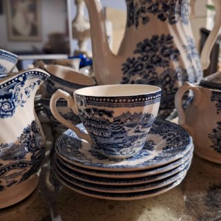Juego de café porcelana inglesa azul y blanco