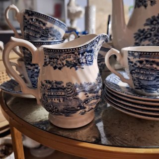 Juego de café porcelana inglesa azul y blanco