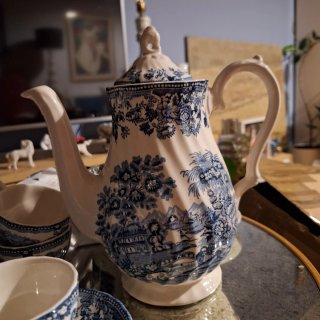 Juego de café porcelana inglesa azul y blanco