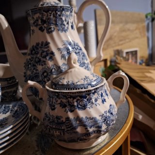 Juego de café porcelana inglesa azul y blanco
