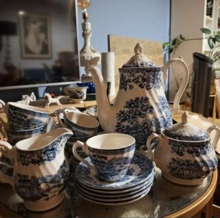 Juego de café porcelana inglesa azul y blanco
