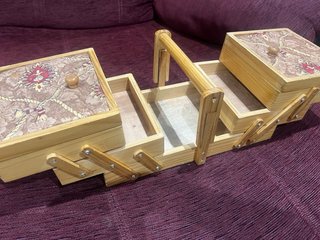 Costurero vintage madera y tela