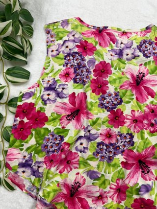 Vintage Floral Sleeveless Blouse Pink Green