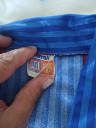 Camiseta Meyba Fútbol Rayas Azul/Roja