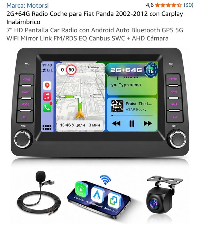 NUEVO Radio Fiat Panda 2002-2012 CarPlay 7" 2+64GB