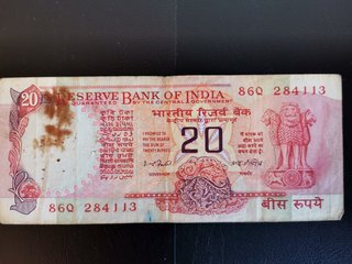 Billete de 20 rupias de la India 1970