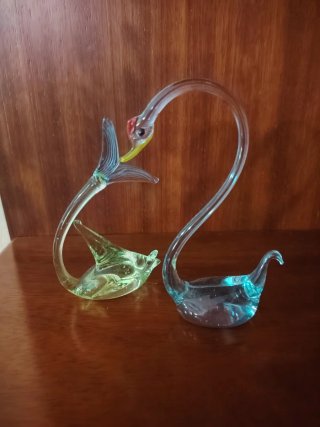 Coppia Animali Vetro Murano Cigno Pesce