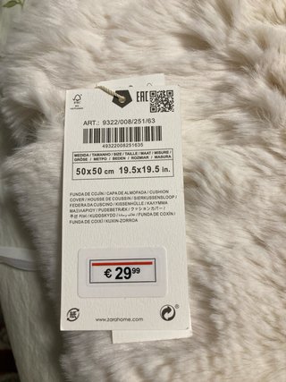 2 Cojines pelo Zara Home beige/blanco a estrenar.